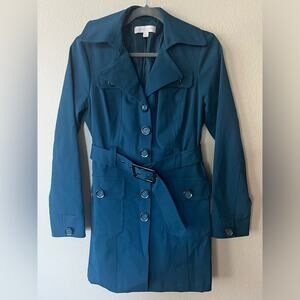 STUNNING New York & Co Teal Trench Coat Size S.